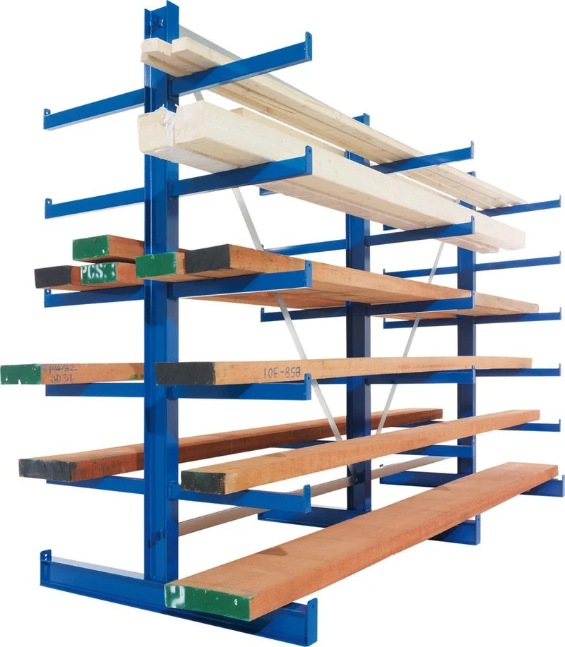 Rayonnage en porte-à-faux META REGALBAU, L champ de base B1000xP2x500xH2500 mm double face RAL 5010 2x4 bras Capacité de charge 175kg
