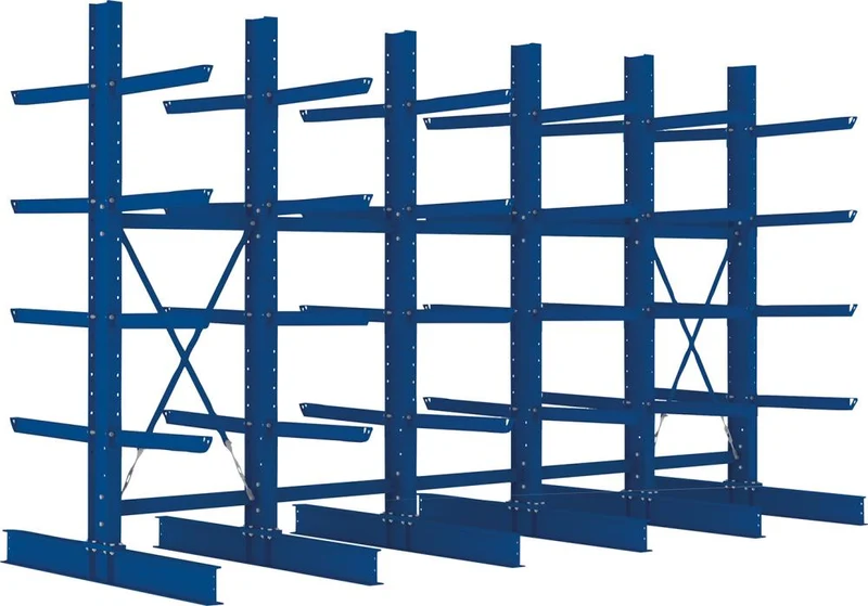 Rayonnage en porte-à-faux META REGALBAU, Heavy B5090xT2x800xH3000 mm double face RAL 5010 5 niveaux Capacité de charge 3780kg