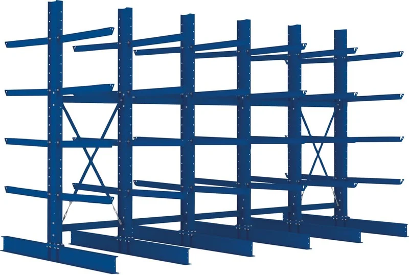 Rayonnage en porte-à-faux META REGALBAU, Heavy B5090xT2x1000xH3000 mm double face RAL 5010 5 niveaux Capacité de charge 3030kg