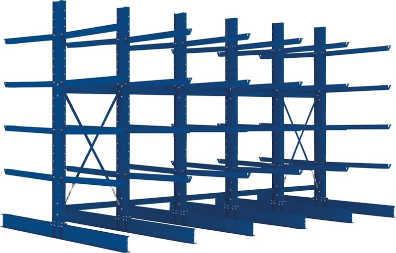 Rayonnage en porte-à-faux META REGALBAU, Heavy B5090xT2x1250xH3000 mm double face RAL 5010 5 niveaux Capacité de charge 2400kg