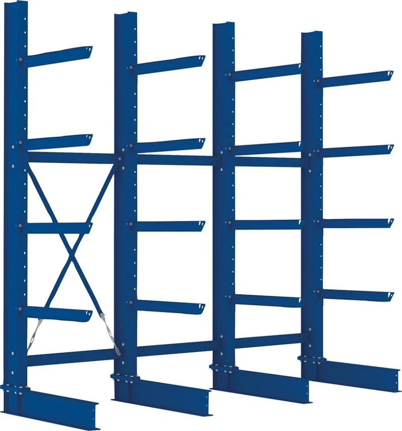 Rayonnage en porte-à-faux META REGALBAU, H 3 travées L3090xP800xH3000 mm unilatéral RAL 5010 5 niveaux Capacité de charge 2520kg