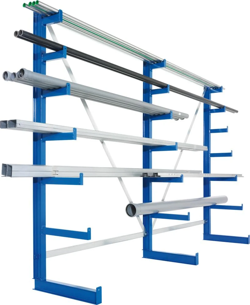 Rayonnage pour barres longues META REGALBAU, ATLAS ST B5400xP500xH2000 mm unilatéral RAL 5010 5 bras Capacité de charge 150kg