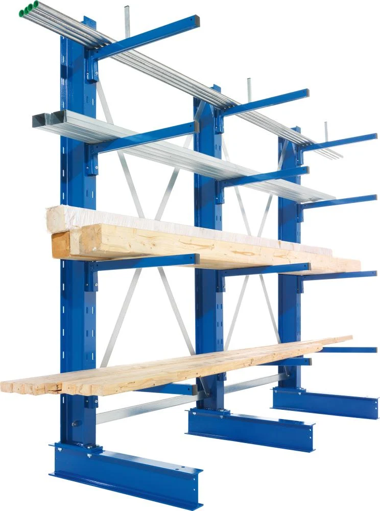 Rayonnage en porte-à-faux META REGALBAU, champ d'extension L B1000xP600xH2000 mm unilatéral RAL 5010 4 bras capacité de charge 140 kg