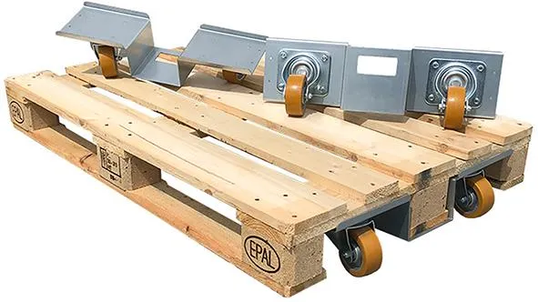 Jeu de rouleaux pour palettes Euro NEUTRES, (2 pièces) chacun avec 2 roulettes pivotantes ø 100 mm