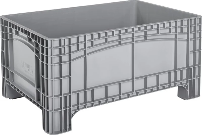 Grand conteneur NEUTRE, PE stationnaire L1200xP800xH580 mm gris Volume 354 l Fond/parois fermés