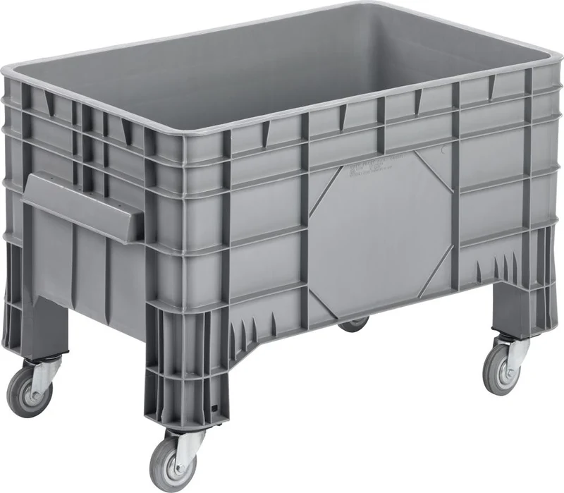 Grand conteneur NEUTRE, PE mobile L1040xP640xH670 mm gris Volume 220 l Fond/parois fermés