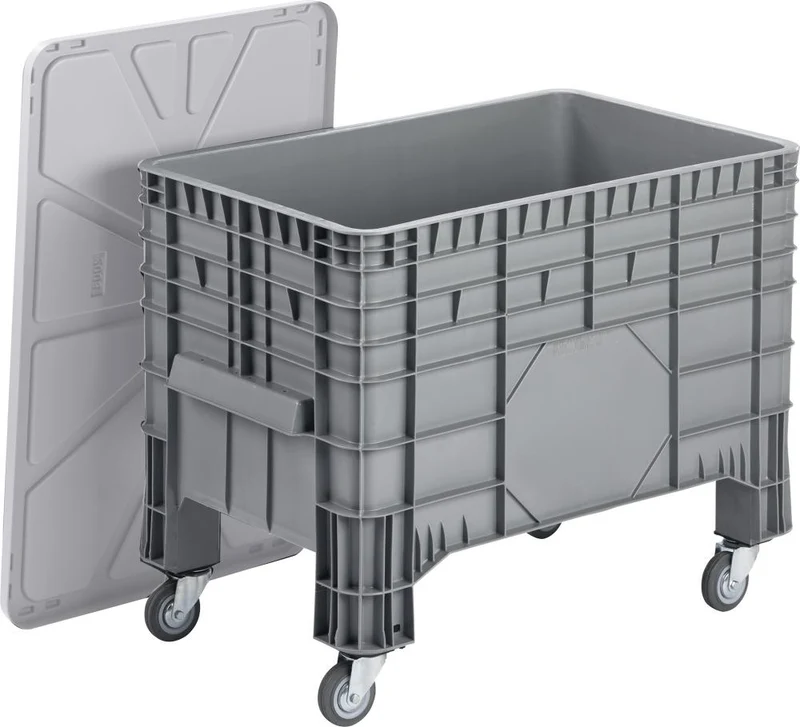Grand conteneur NEUTRE, PE mobile L1040xP640xH790 mm gris Volume 285 l Fond/parois fermés