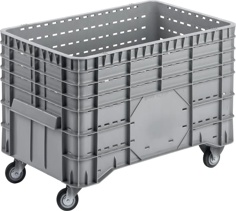 Grand conteneur NEUTRE, PE mobile L1020xP640xH700 mm gris volume 300 l fond/parois perforées
