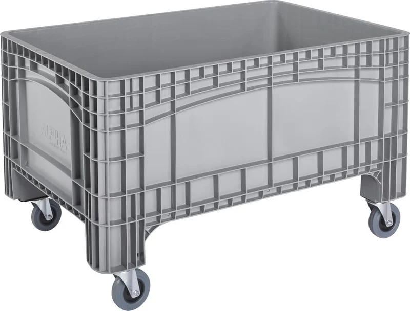 Grand conteneur NEUTRE, PE mobile L1200xP800xH730 mm gris Volume 354 l Fond/parois fermés