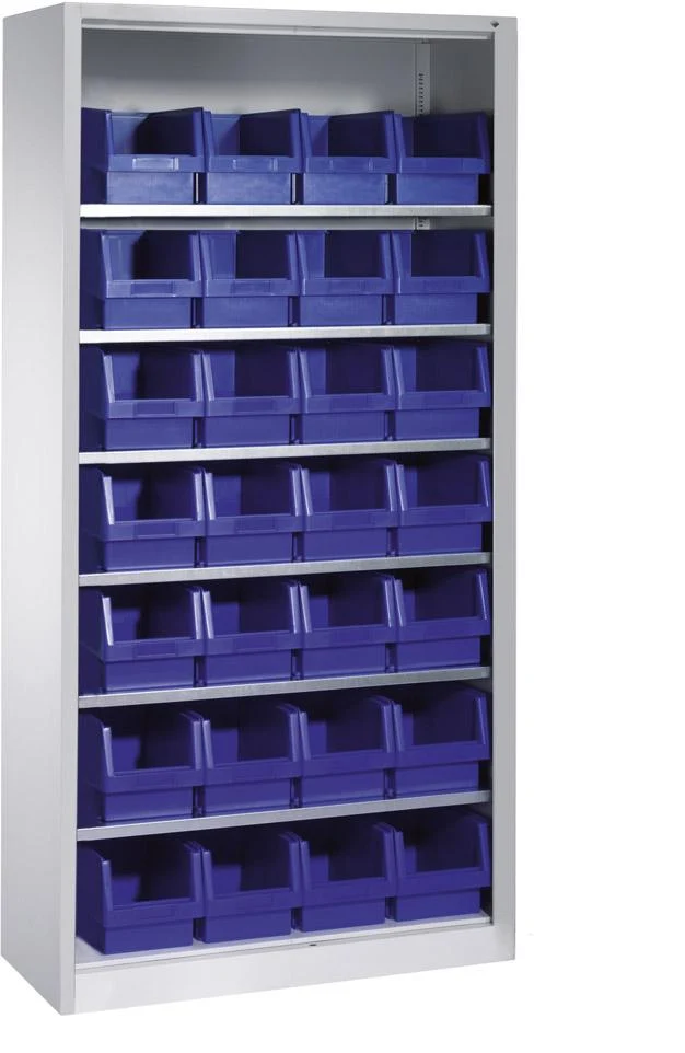 Armoire de stockage C P, B1000xP300xH1980 mm RAL 7035 sans portes 6 étagères, 28 bacs CP