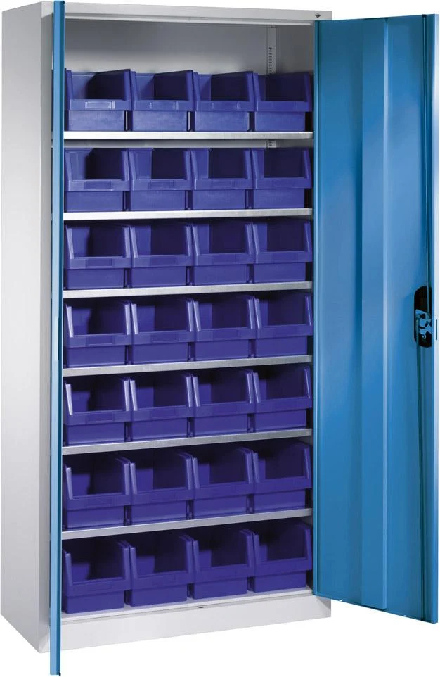 Armoire de stockage C P, L1000xP300xH1980 mm RAL 7035/5012 avec portes 6 étagères, 28 bacs CP