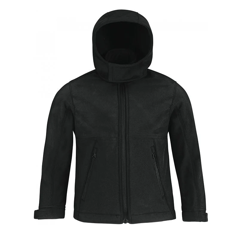 Veste Softshell 3 Couches Noire à Capuche Amovible Enfant - B&C