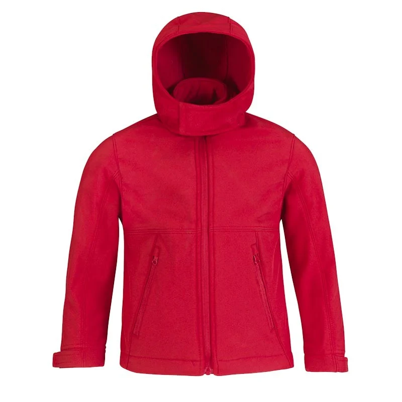 Veste Softshell 3 Couches Rouge à Capuche Amovible Enfant - B&C