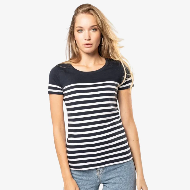 T-Shirt Femme Marin Bleu Marine Col Rond Coton Bio - KARIBAN