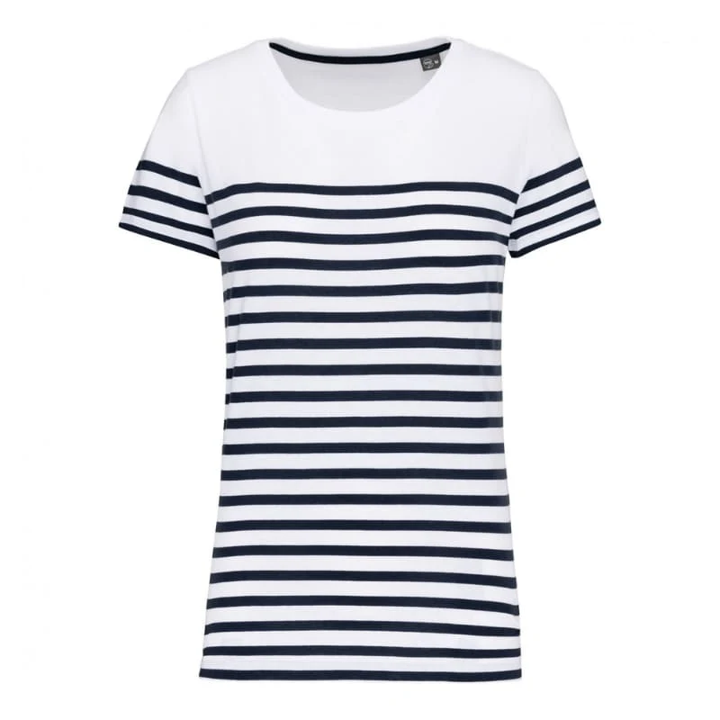 T-Shirt Marin Blanc Col Rond Coton Bio Femme - KARIBAN