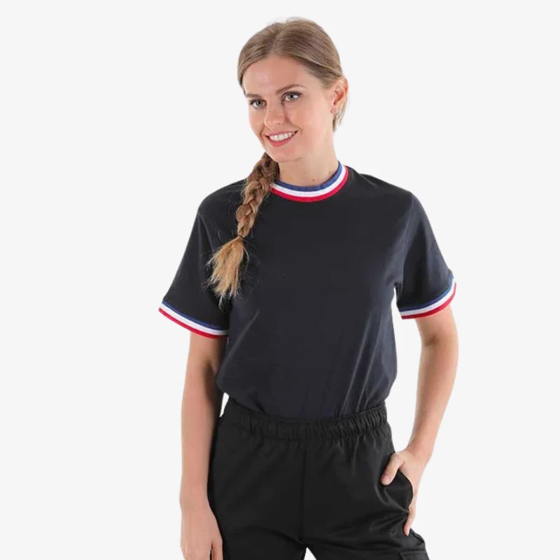 Tee-shirt de Travail Bleu Marine Col Tricolore France - PAYPERWEAR