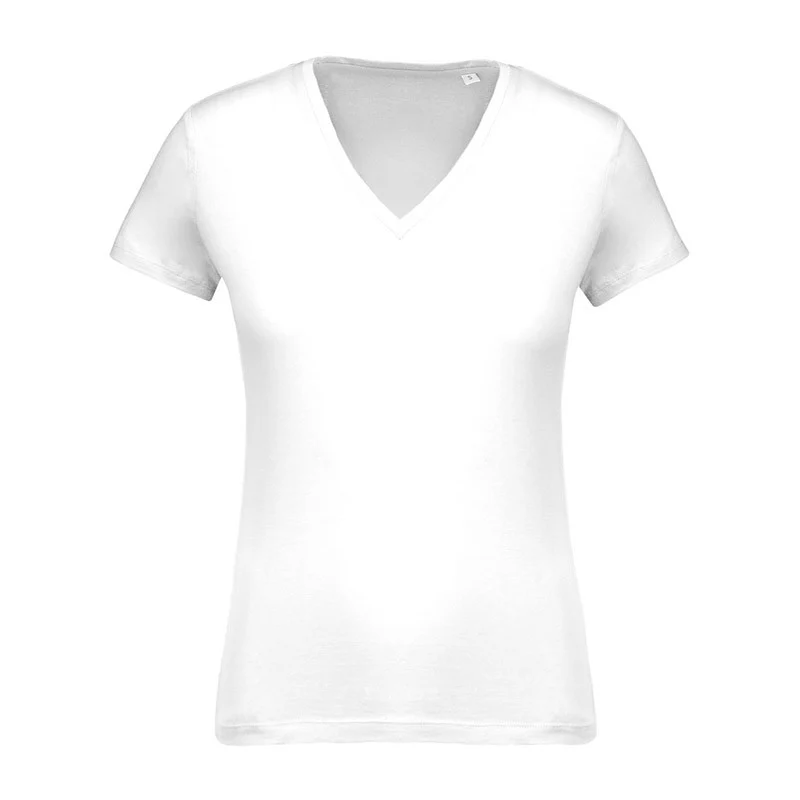 T-shirt de Travail Blanc 100% Coton Bio Col V Femme - KARIBAN