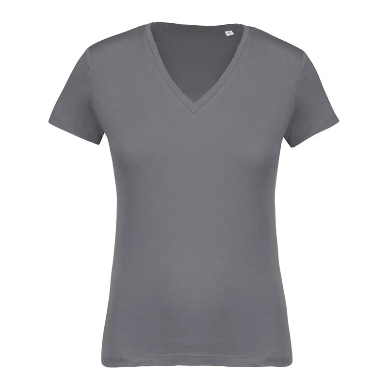 T-shirt de Travail Femme Gris 100% Coton Bio Col V - KARIBAN