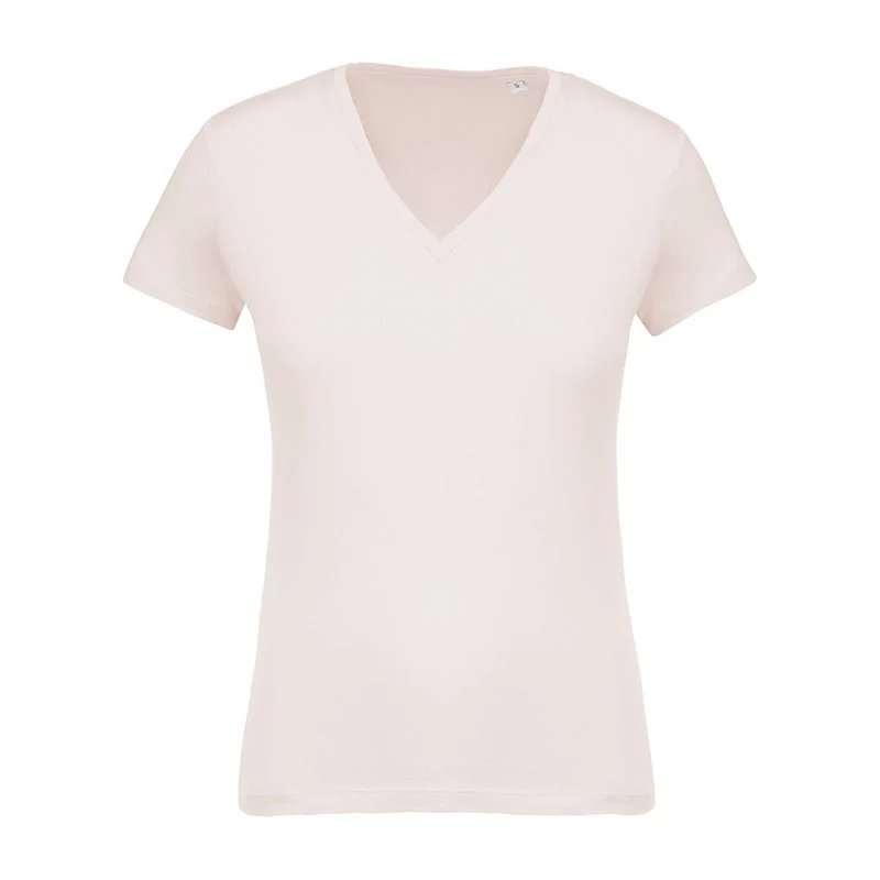 T-shirt de Travail Beige 100% Coton Bio Col V Femme - KARIBAN