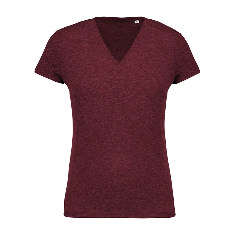 T-shirt de Travail Bordeaux 100% Coton Bio Col V Femme - KARIBAN