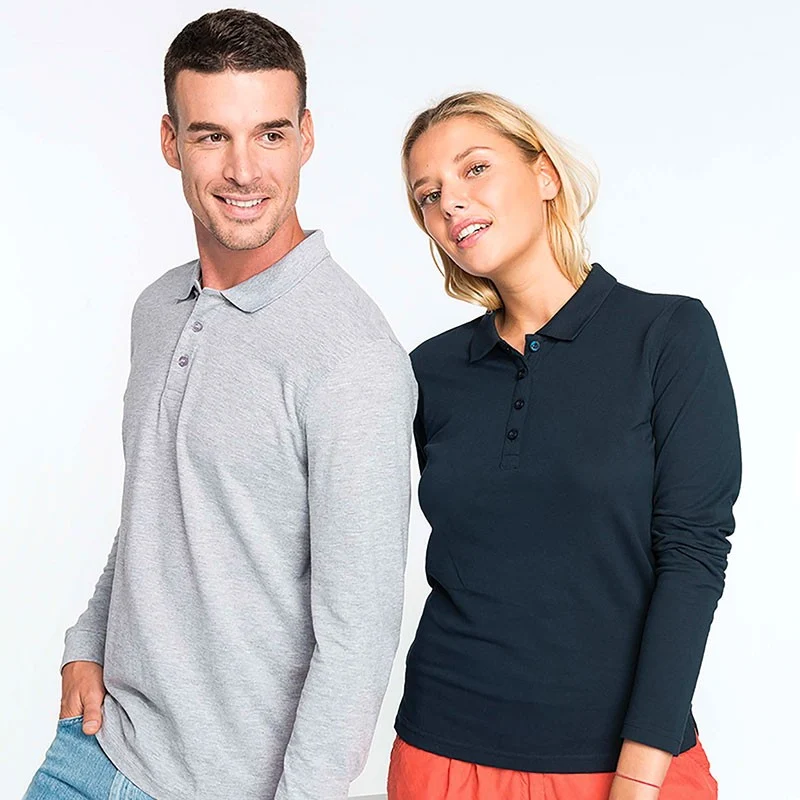 Polo de Travail Homme Coton Gris Chiné Manches Longues - TOPTEX