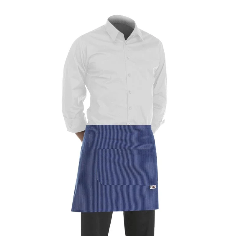 Tablier de Cuisine / Barman Court Bleu Fines Rayures Blanches - EGOCHEF