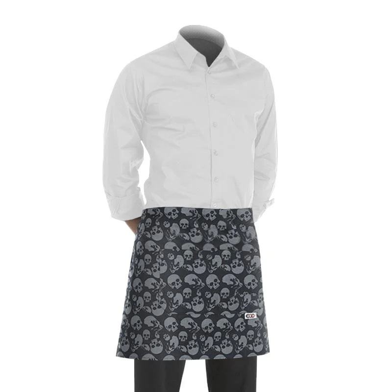 Tablier de Cuisine / Barman Court Têtes de Mort Grises - EGOCHEF